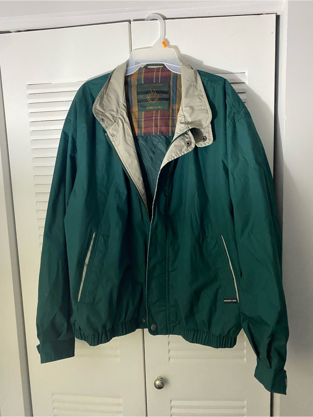 Members Only Green Bomber Jacket with Cream Collar